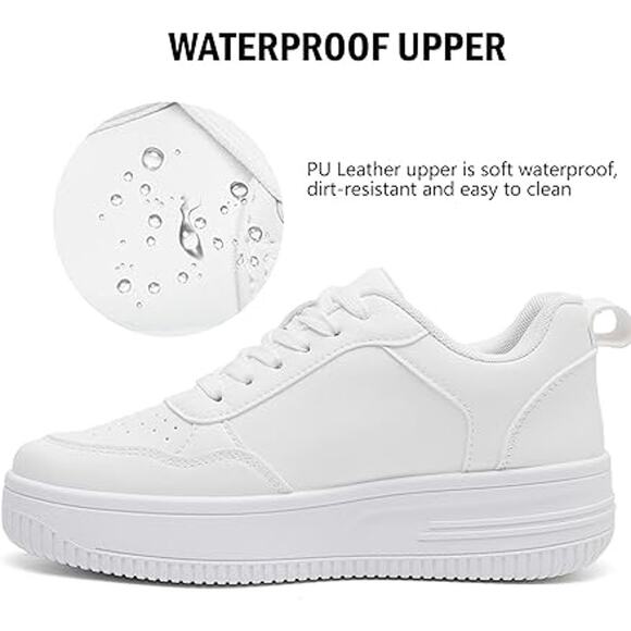 Memon Womens Size 11 White Faux Leather Basic Lace Up Platform Sneaker Shoes - Picture 3 of 7